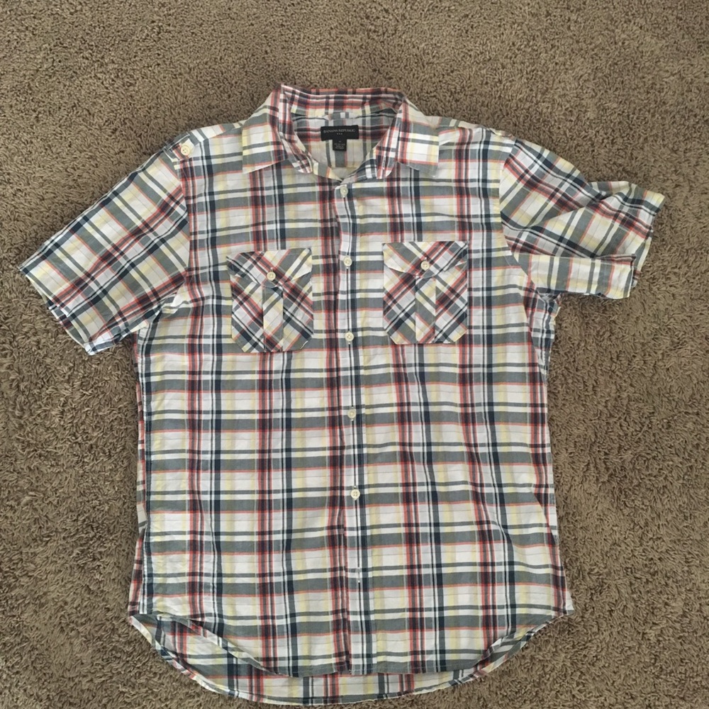 Plaid bottom down shirt sleeve shirt
